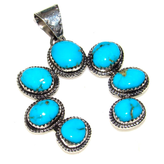 Navajo Kingman Turquoise Naja Pendant Sterling Silver Signed