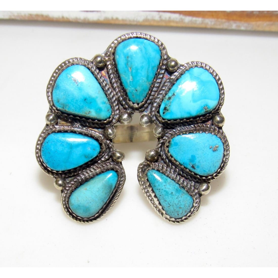 Navajo Kingman Turquoise Naja Ring Size 8 Sterling Silver Native American Native American