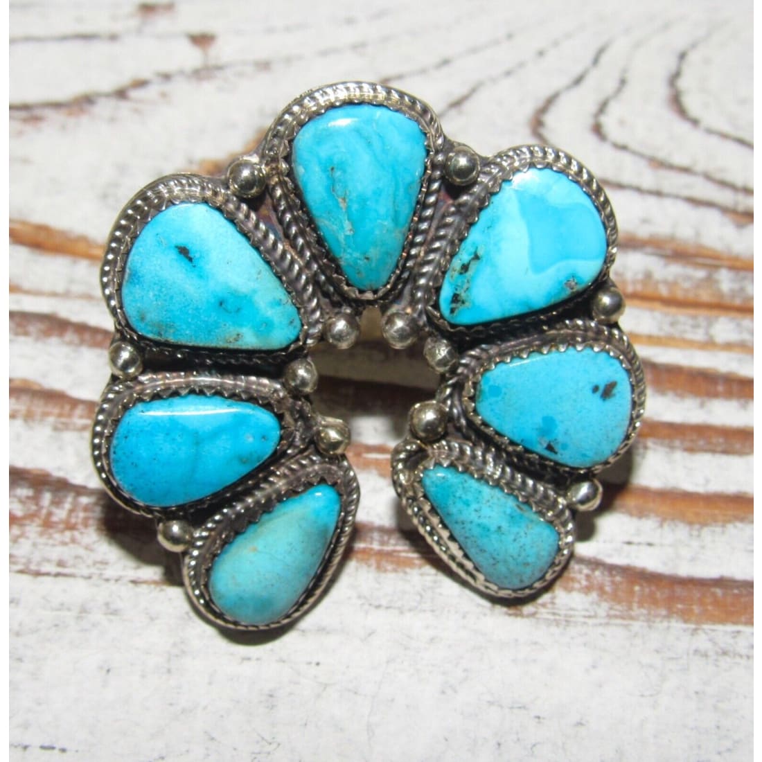 Navajo Kingman Turquoise Naja Ring Size 8 Sterling Silver Native American Native American