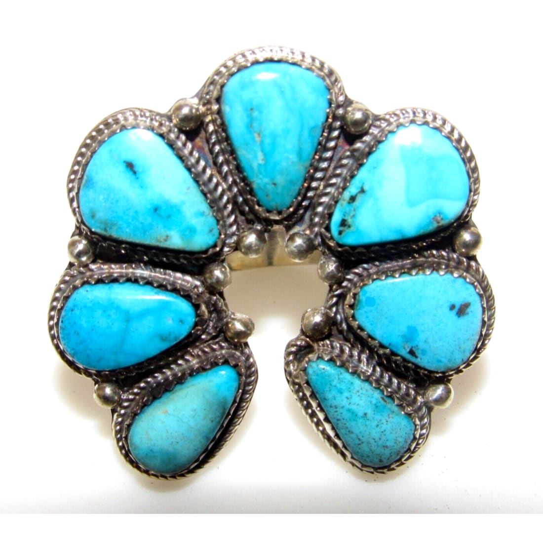 Navajo Kingman Turquoise Naja Ring Size 8 Sterling Silver Native American Native American