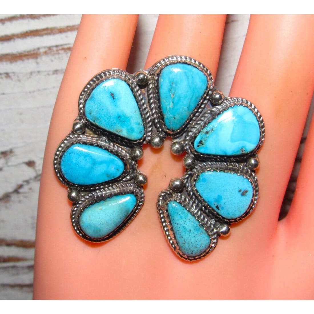Navajo Kingman Turquoise Naja Ring Size 8 Sterling Silver Native American Native American