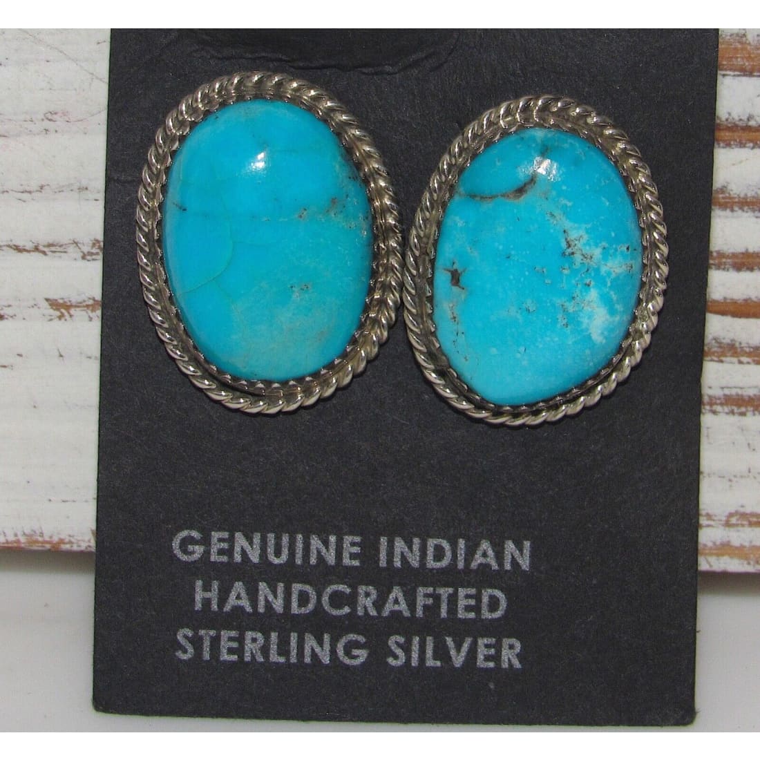 Navajo Kingman Turquoise Post Earrings Sterling Silver 