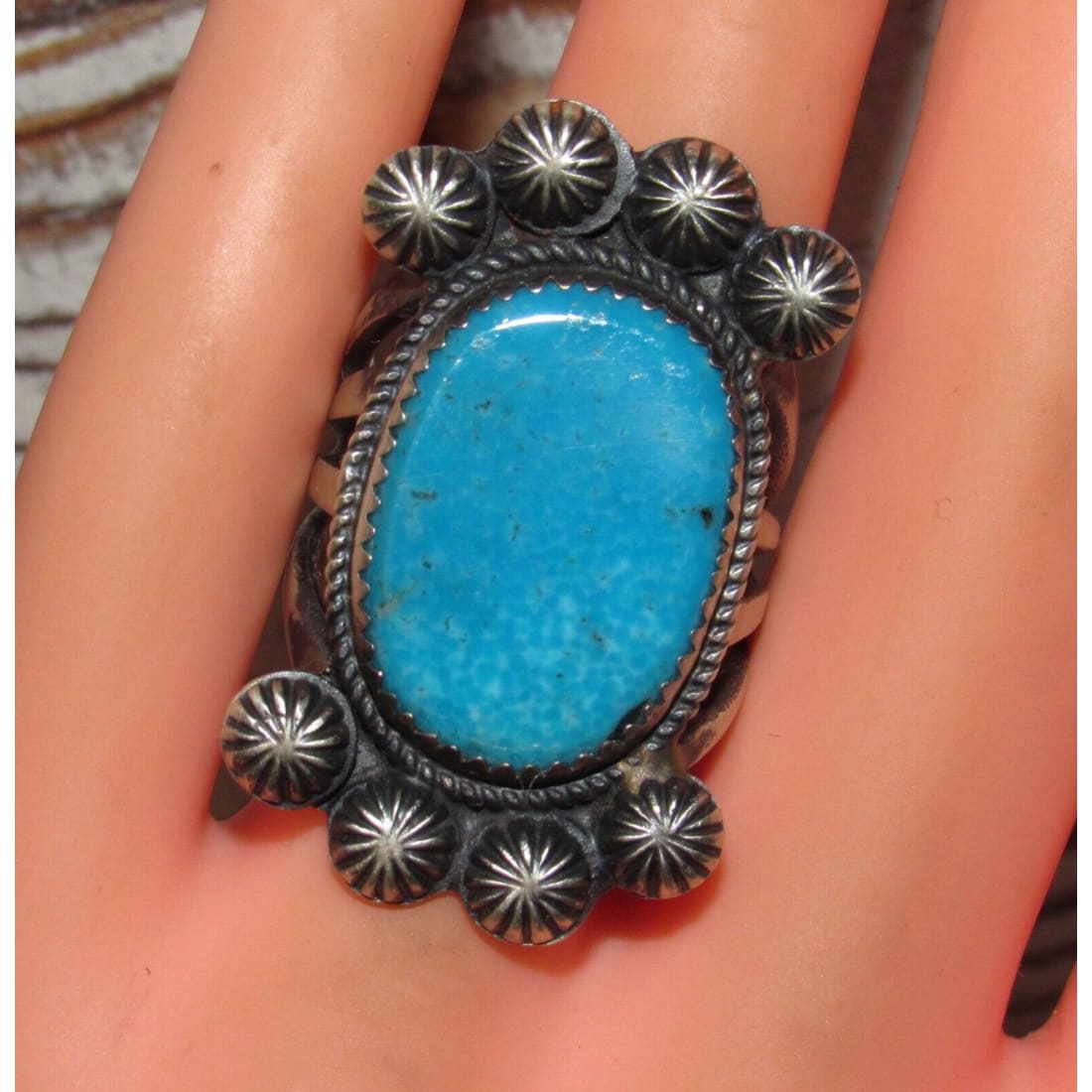 Navajo Kingman Turquoise Ring Size 7.5 Sterling Silver M.