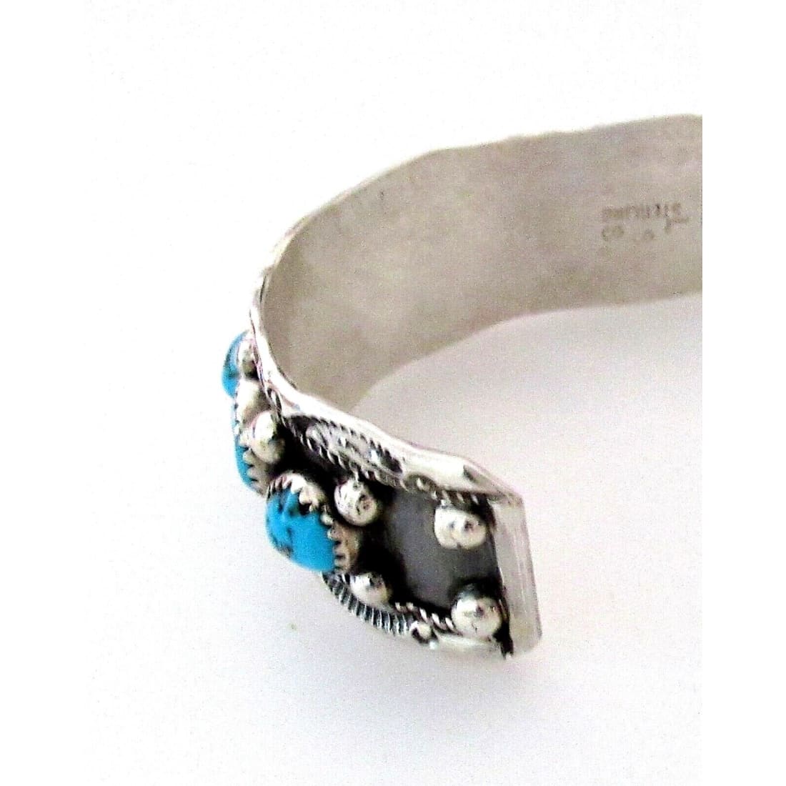 Navajo Kingman Turquoise Row Cuff Bracelet Sterling Silver 