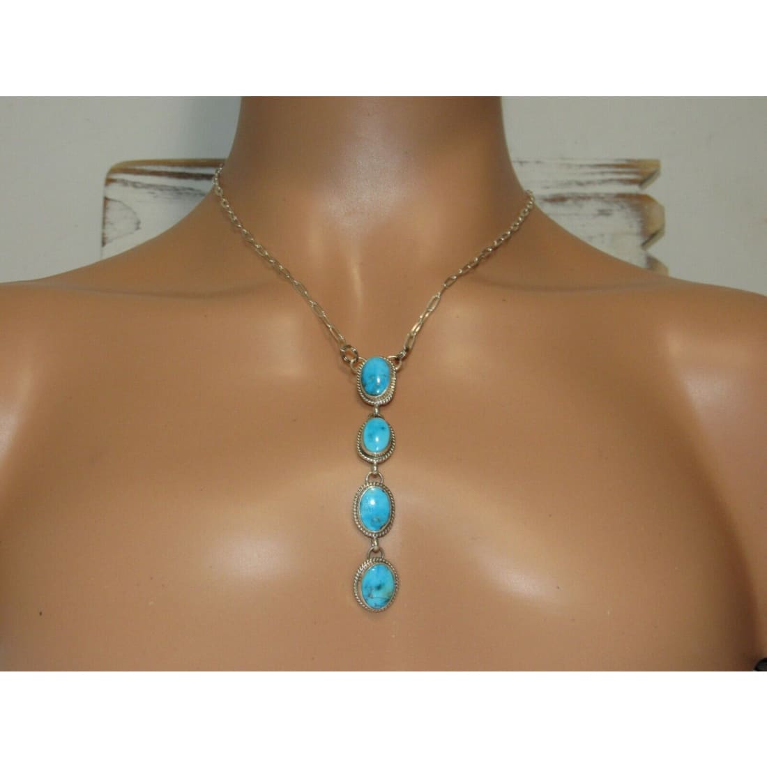 Navajo Kingman Turquoise Small Lariat Necklace Sterling