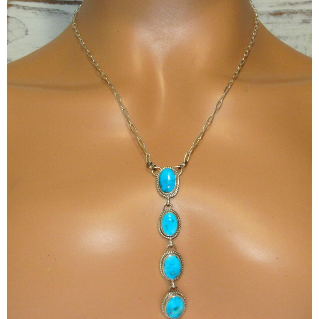 Navajo Kingman Turquoise Small Lariat Necklace Sterling