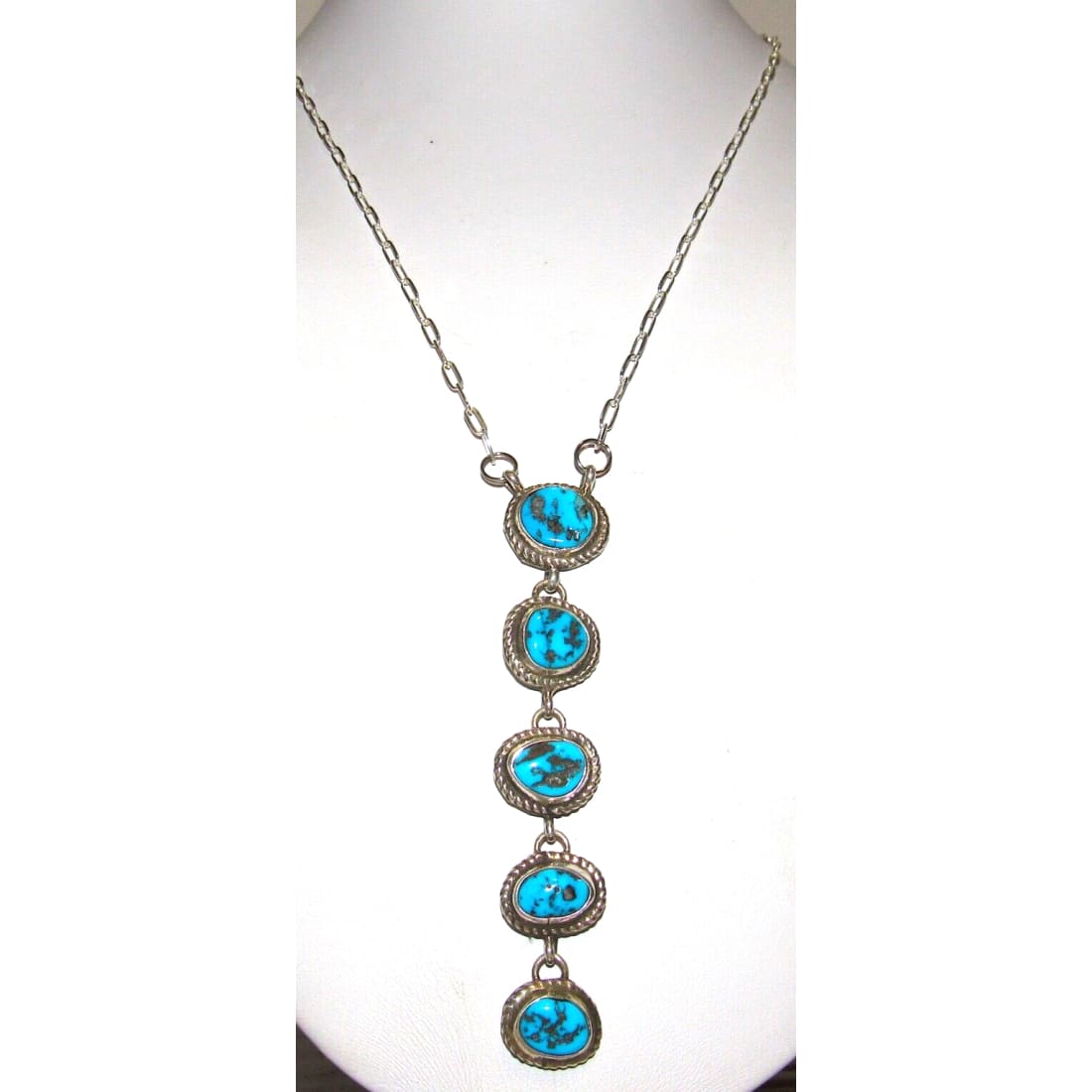 Navajo Kingman Turquoise Small Lariat Necklace Sterling 