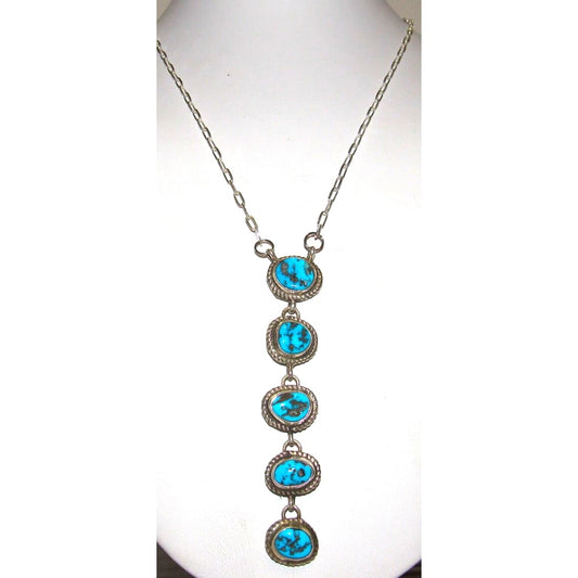 Navajo Kingman Turquoise Small Lariat Necklace Sterling 