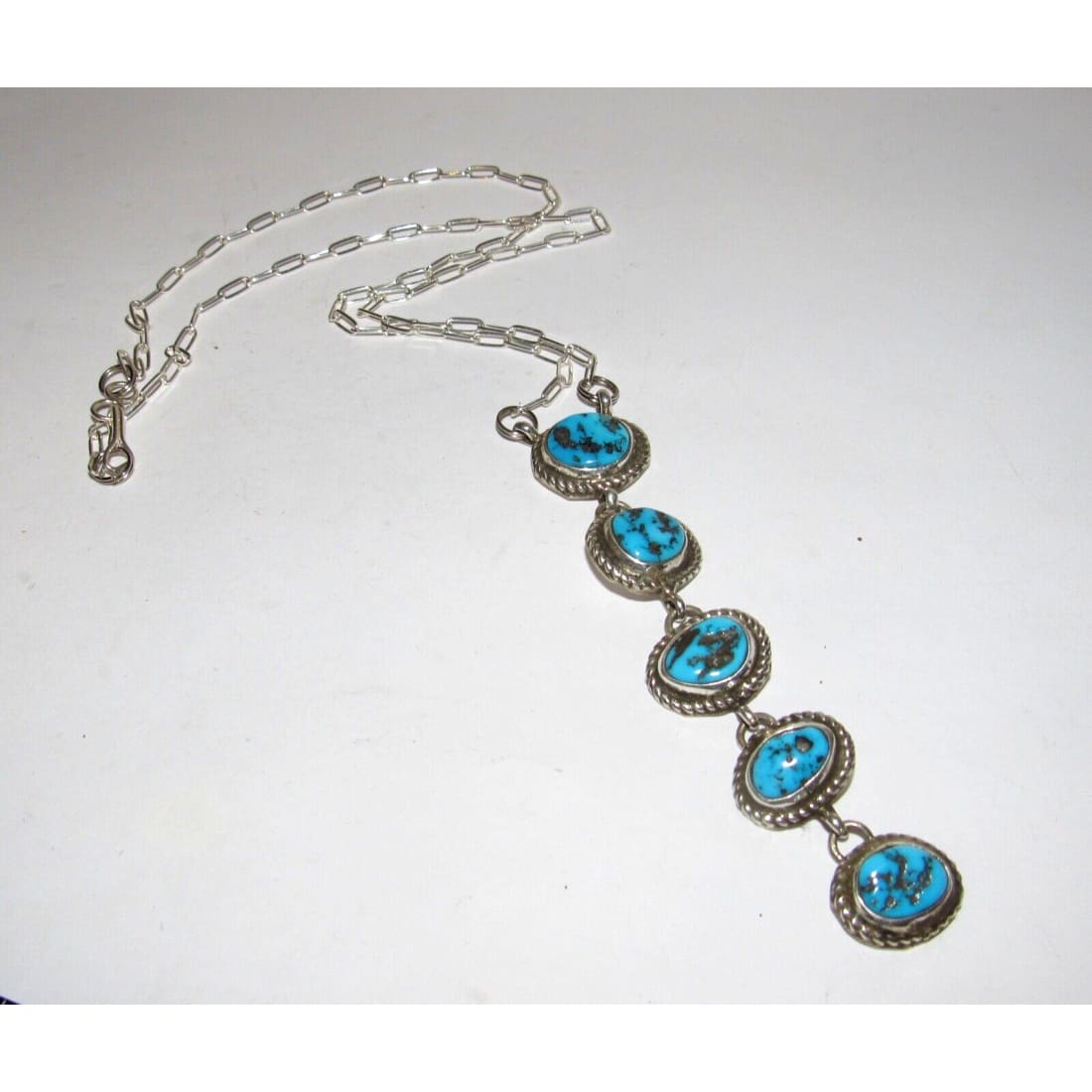 Navajo Kingman Turquoise Small Lariat Necklace Sterling 