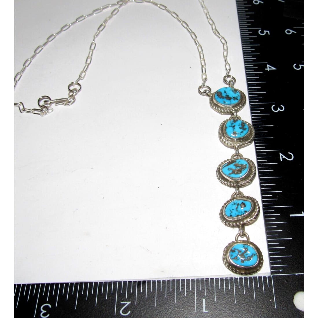 Navajo Kingman Turquoise Small Lariat Necklace Sterling 