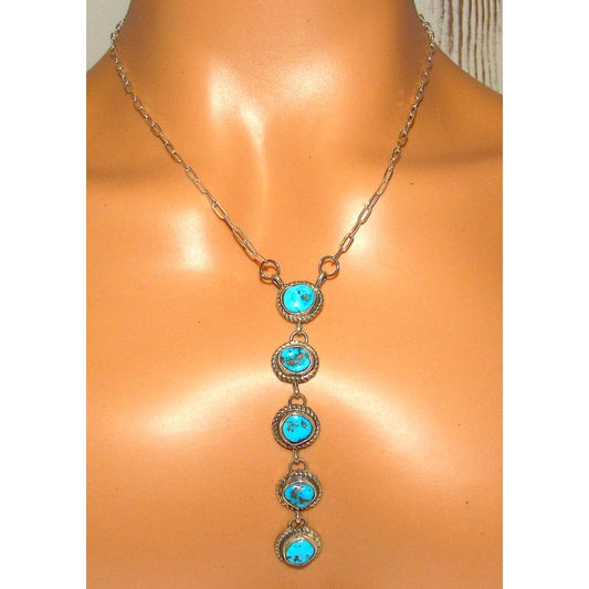 Navajo Kingman Turquoise Small Lariat Necklace Sterling