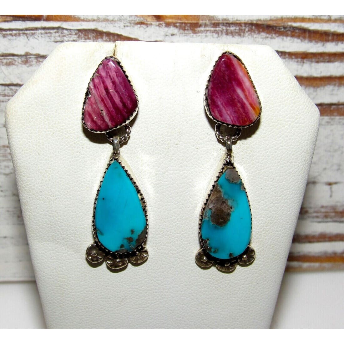 Navajo Kingman Turquoise Spiny Sterling Silver Dangle 