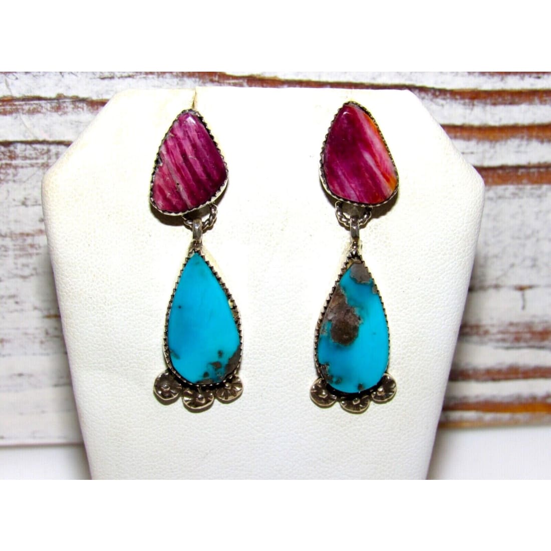 Navajo Kingman Turquoise Spiny Sterling Silver Dangle 