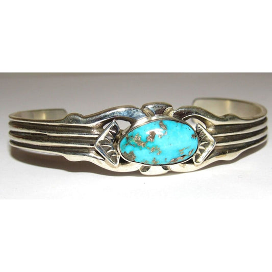 Navajo Kingman Turquoise Stacker Cuff Bracelet Sterling 