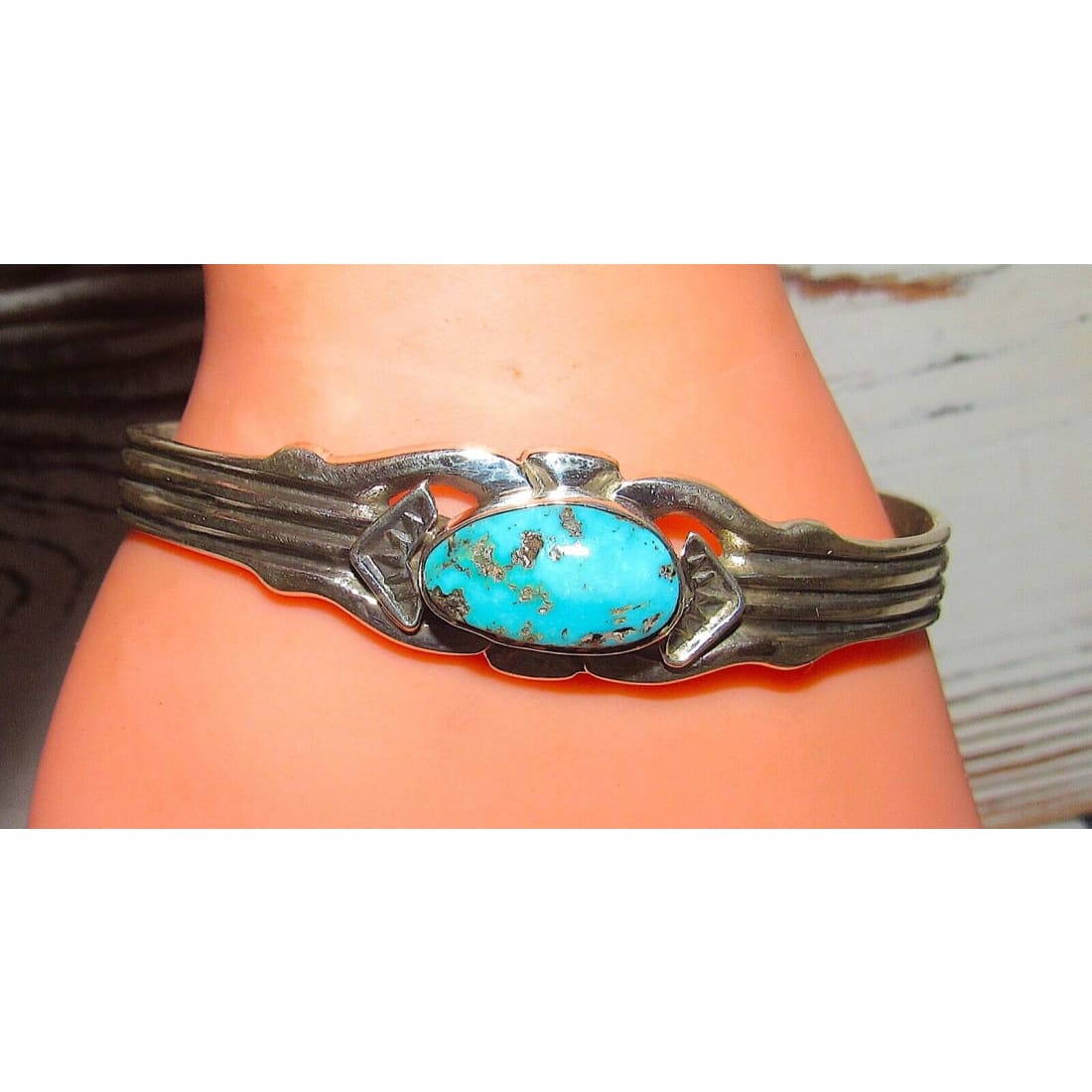 Navajo Kingman Turquoise Stacker Cuff Bracelet Sterling 