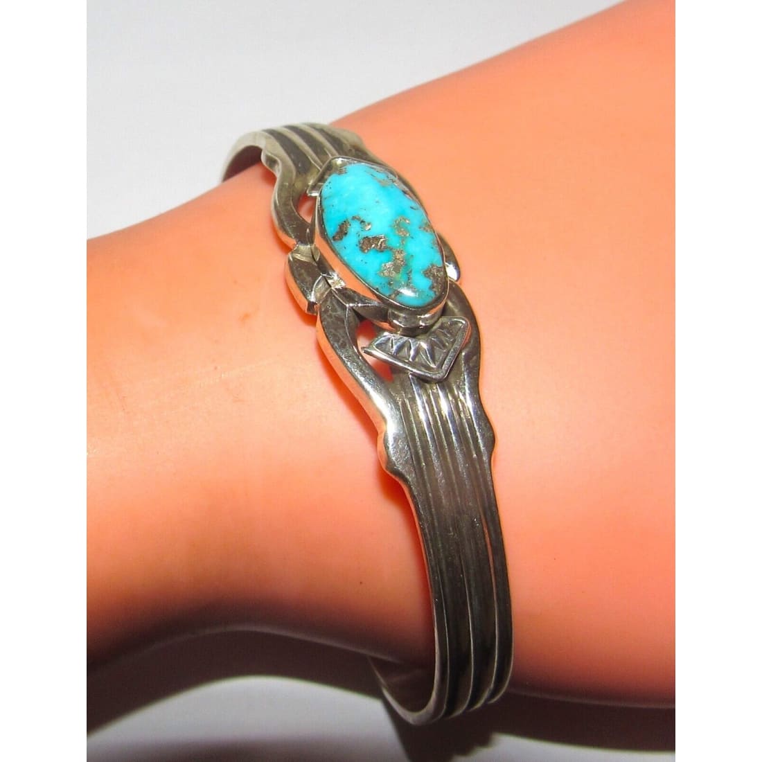 Navajo Kingman Turquoise Stacker Cuff Bracelet Sterling 