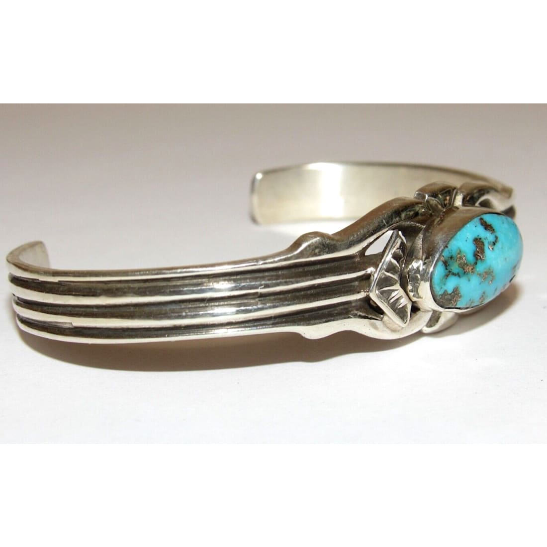 Navajo Kingman Turquoise Stacker Cuff Bracelet Sterling 