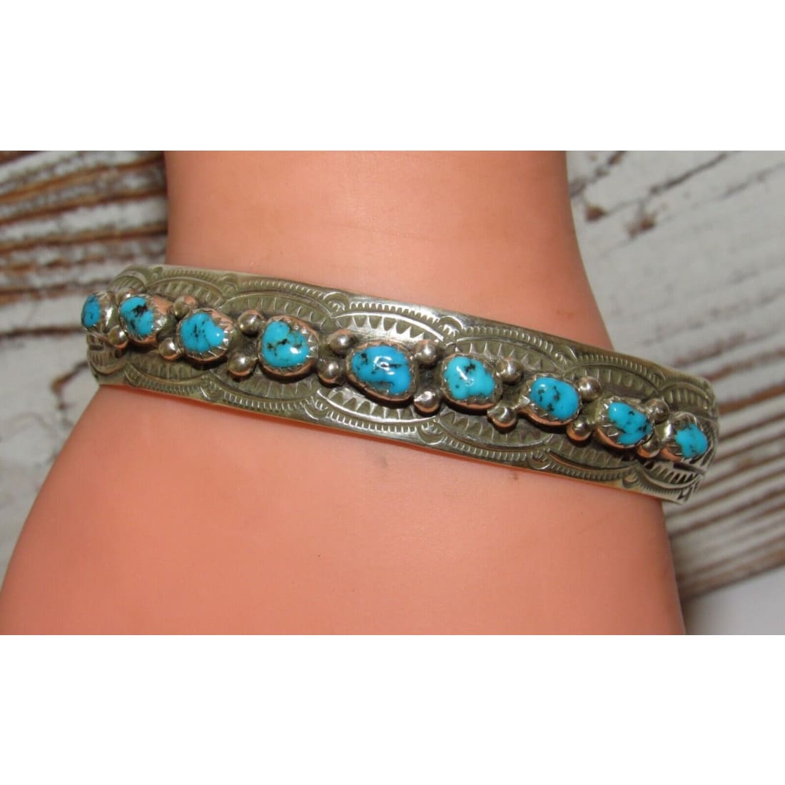 Navajo Kingman Turquoise Stacker Cuff Bracelet Sterling