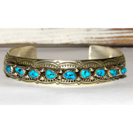 Navajo Kingman Turquoise Stacker Cuff Bracelet Sterling
