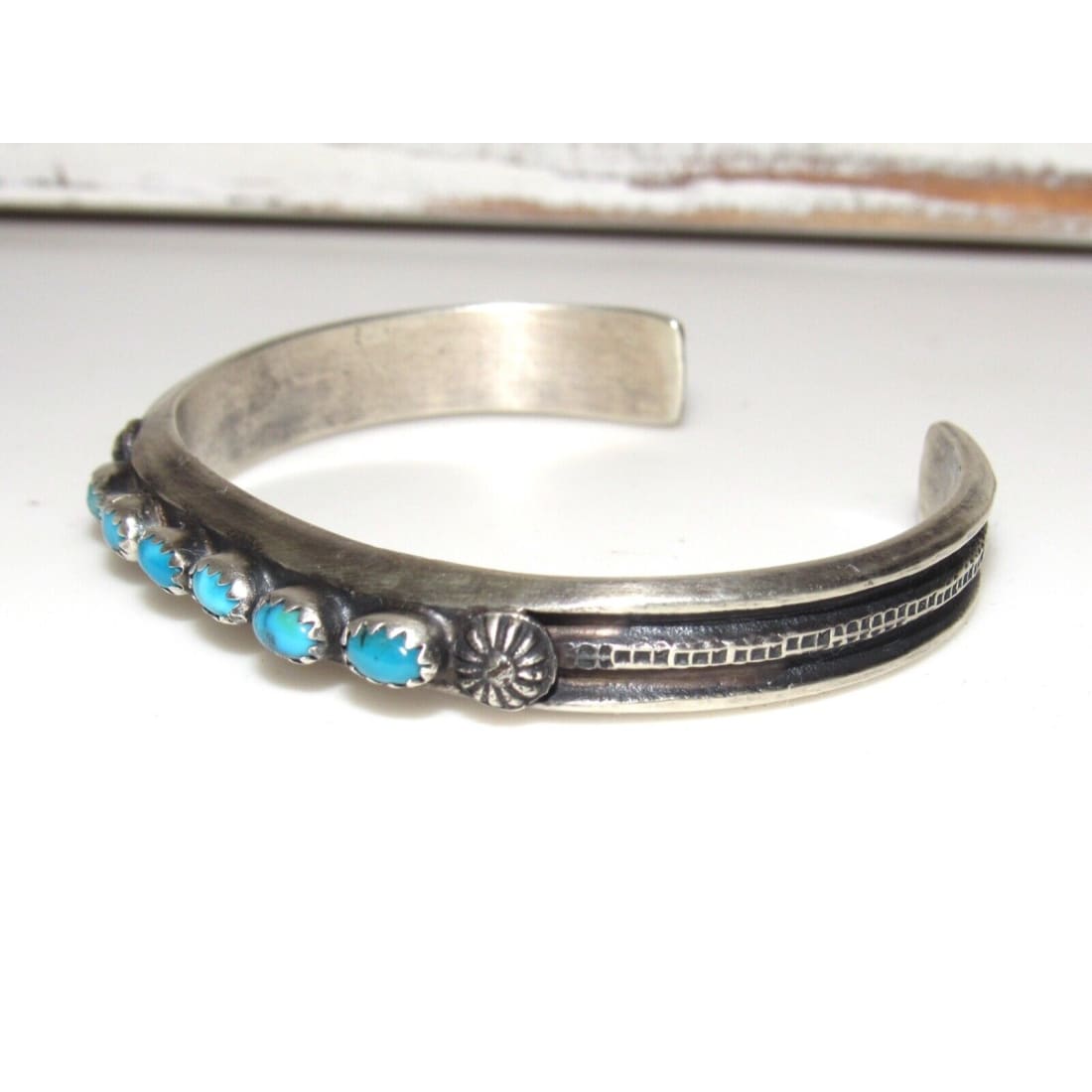 Navajo Kingman Turquoise Stacker Cuff Bracelet Sterling Silver M. Cayatineto Native American