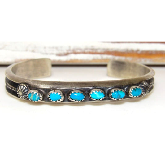 Navajo Kingman Turquoise Stacker Cuff Bracelet Sterling Silver M. Cayatineto Native American