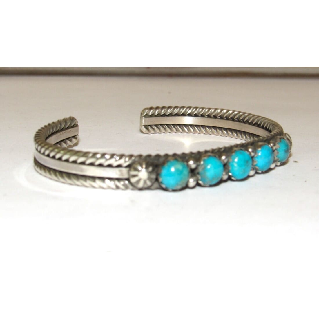 Navajo Kingman Turquoise Stacker Cuff Bracelet Sterling