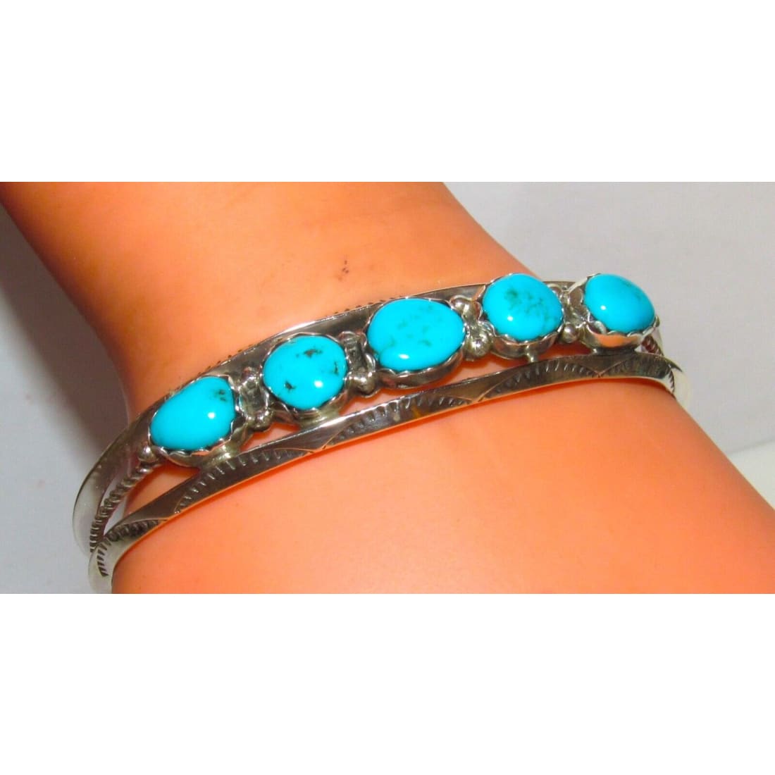 Navajo Kingman Turquoise Stacker Cuff Bracelet Sterling