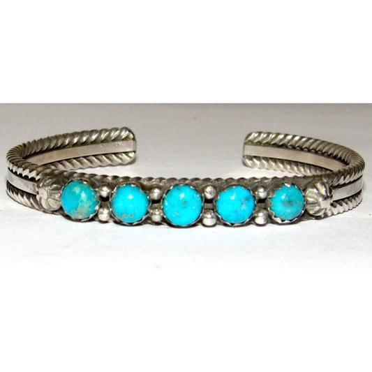 Navajo Kingman Turquoise Stacker Cuff Bracelet Sterling