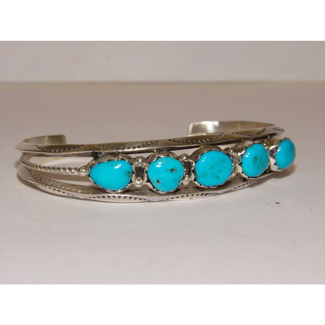 Navajo Kingman Turquoise Stacker Cuff Bracelet Sterling