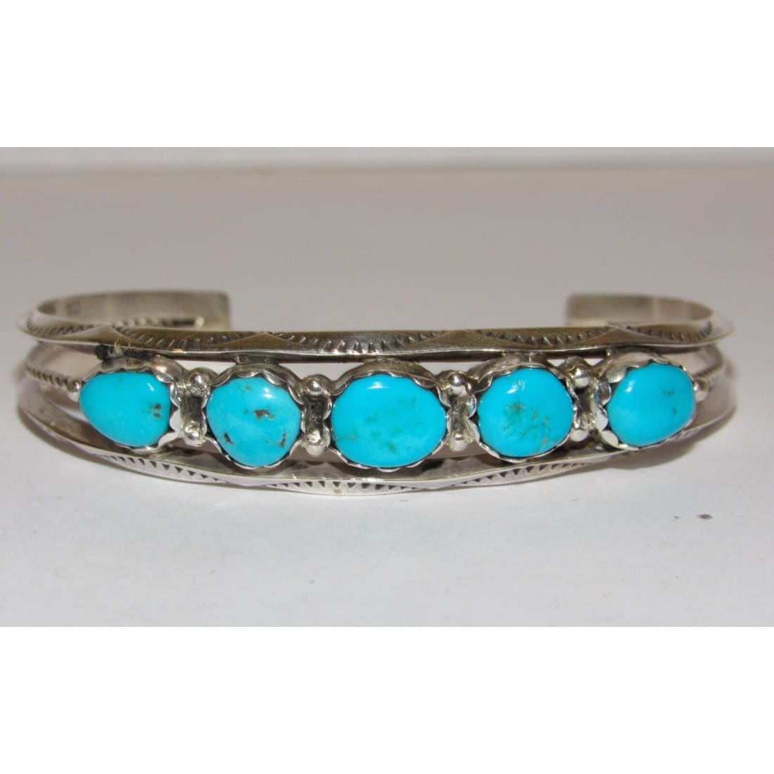 Navajo Kingman Turquoise Stacker Cuff Bracelet Sterling