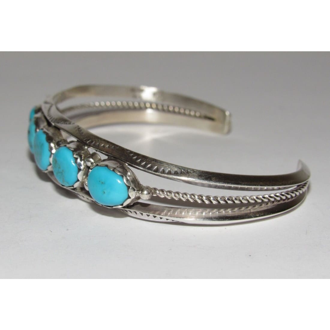 Navajo Kingman Turquoise Stacker Cuff Bracelet Sterling