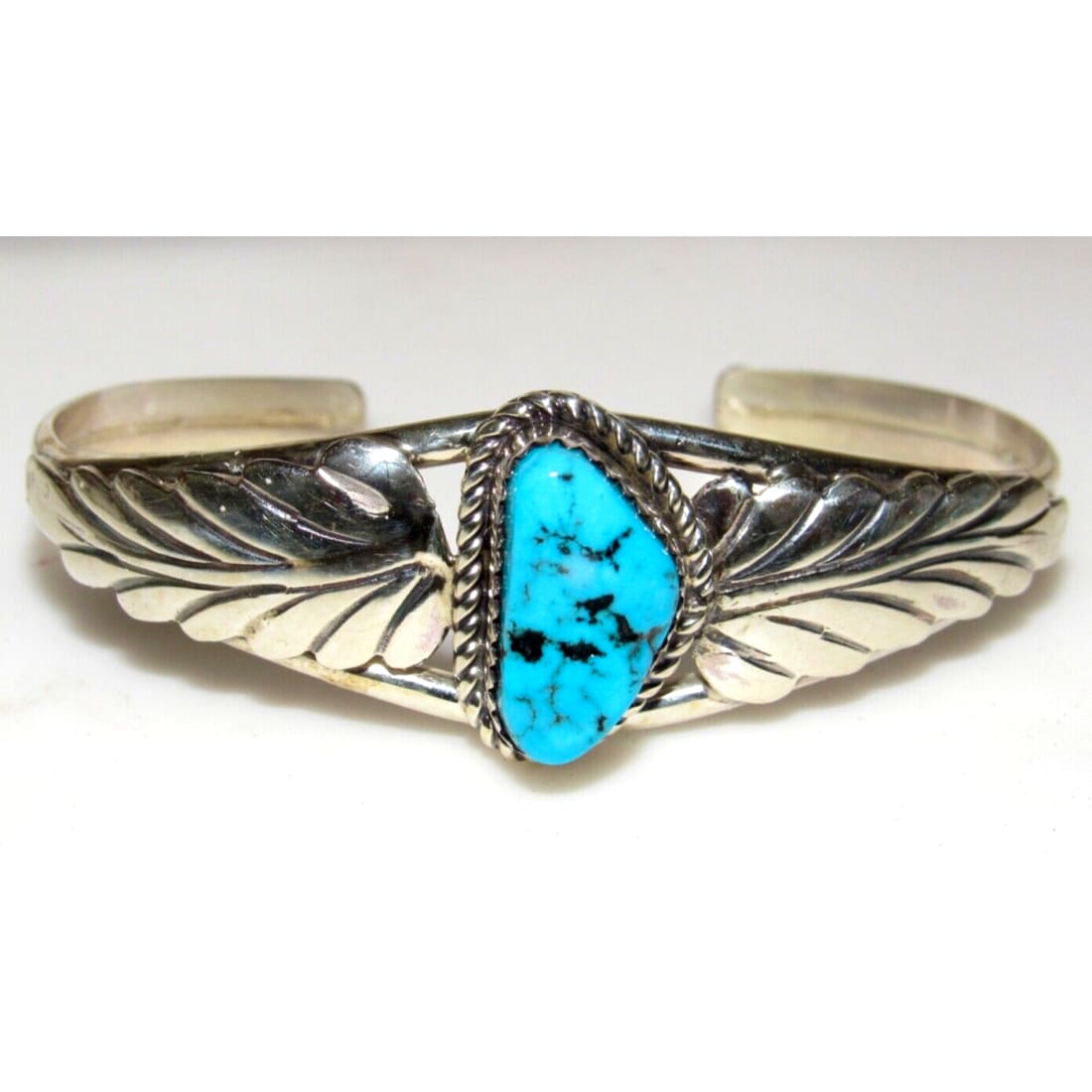 Navajo Kingman Turquoise Stacker Cuff Bracelet Sterling 