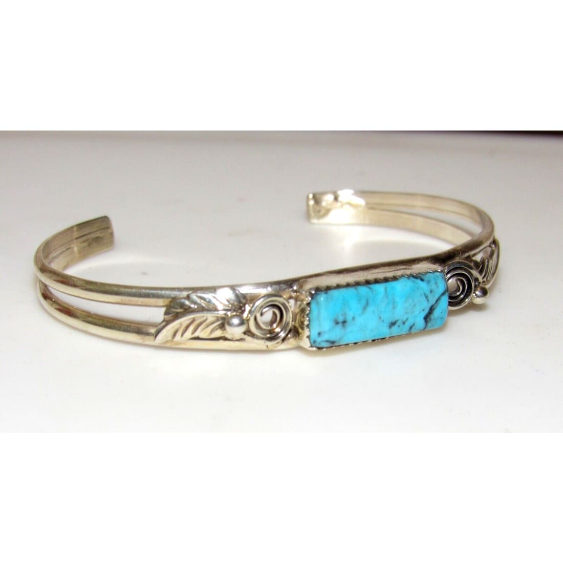 Navajo Kingman Turquoise Stacker Cuff Sterling Hand Etched 