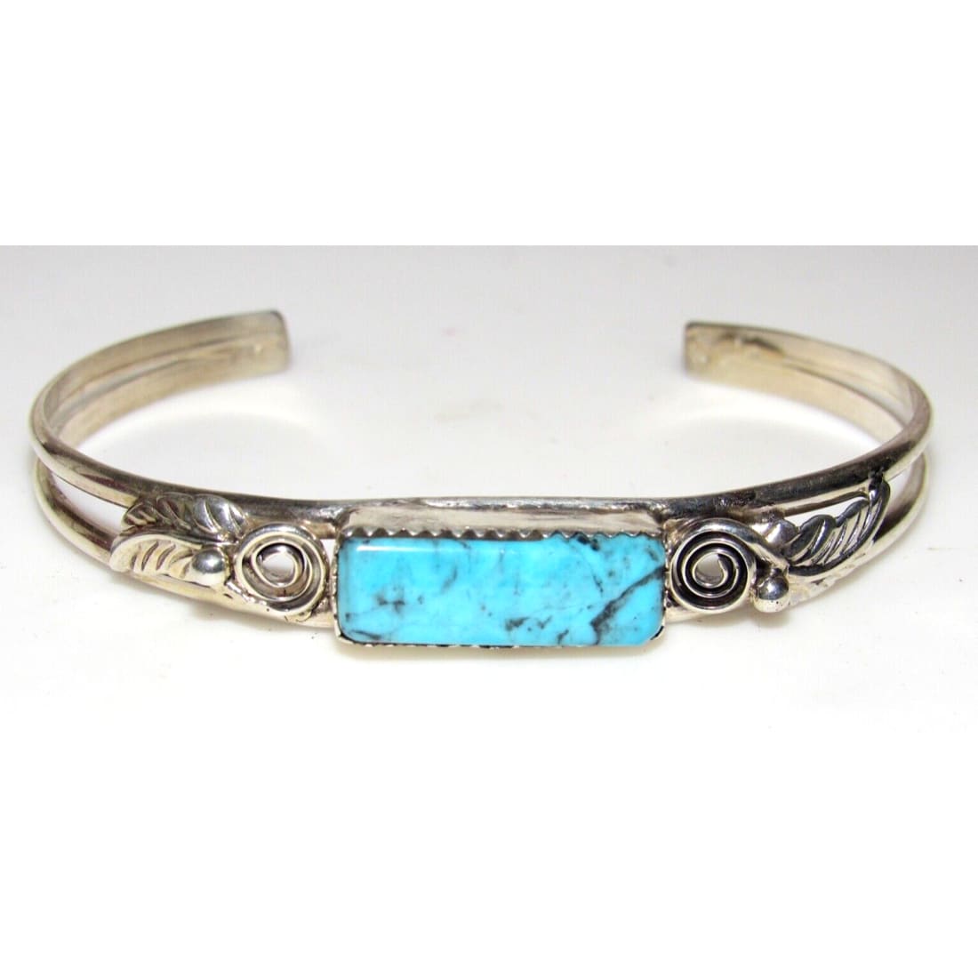 Navajo Kingman Turquoise Stacker Cuff Sterling Hand Etched 