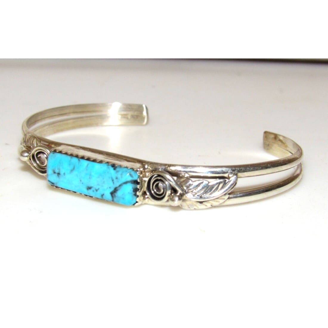 Navajo Kingman Turquoise Stacker Cuff Sterling Hand Etched 