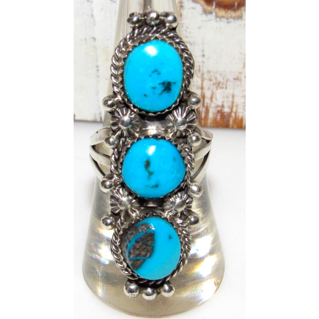 Navajo Kingman Turquoise Statement Ring Size 8 Sterling 