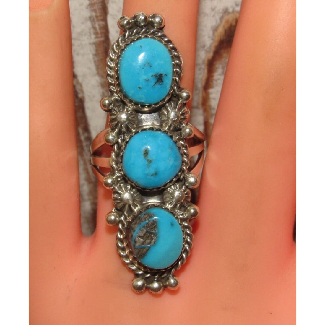 Navajo Kingman Turquoise Statement Ring Size 8 Sterling 