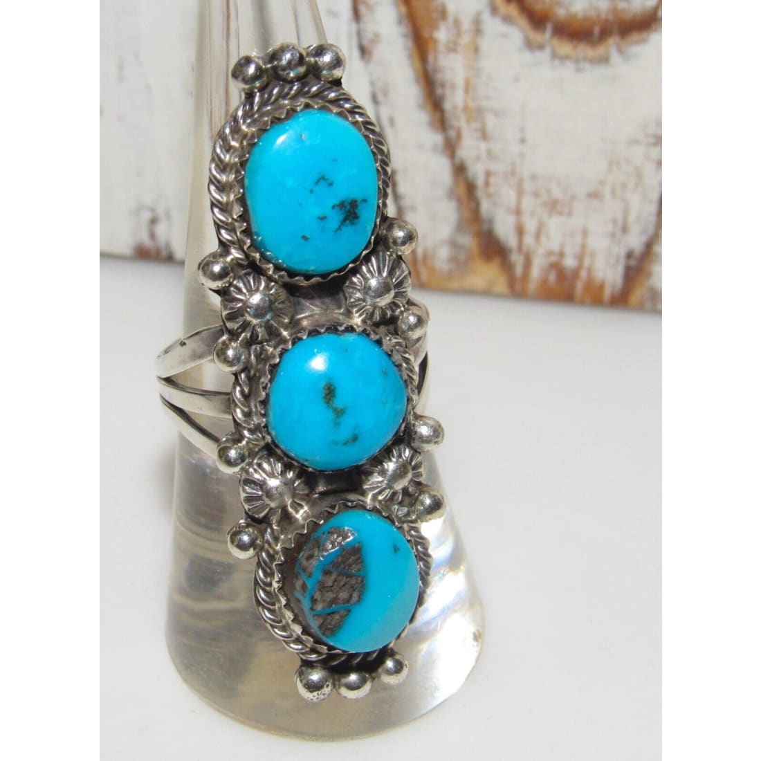Navajo Kingman Turquoise Statement Ring Size 8 Sterling 