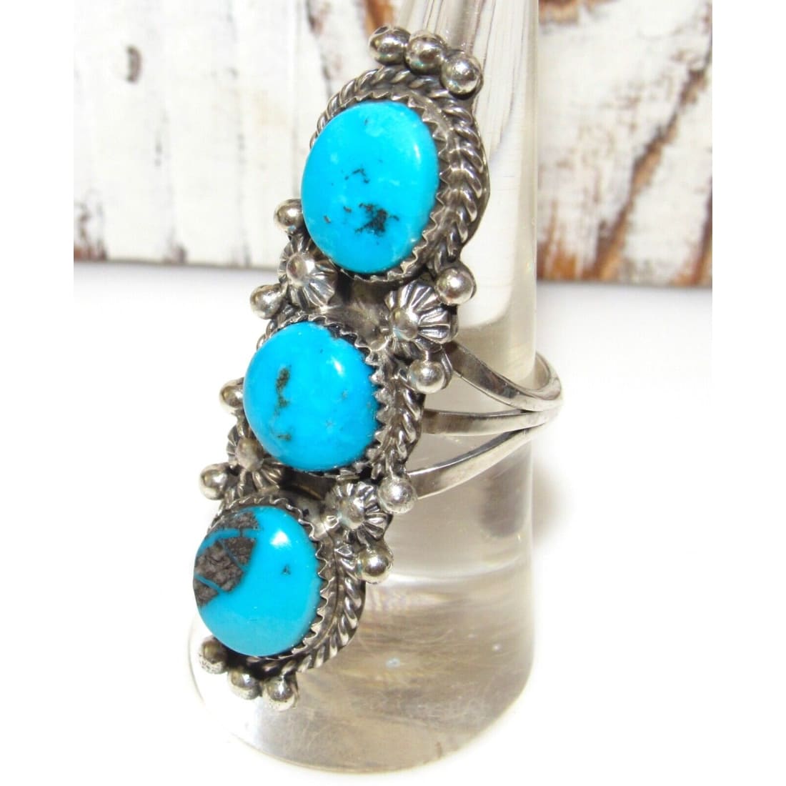 Navajo Kingman Turquoise Statement Ring Size 8 Sterling 