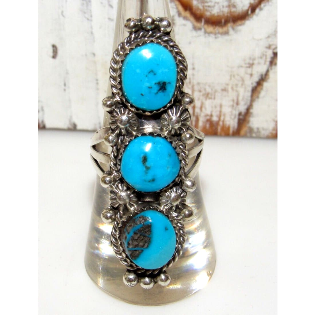 Navajo Kingman Turquoise Statement Ring Size 8 Sterling 