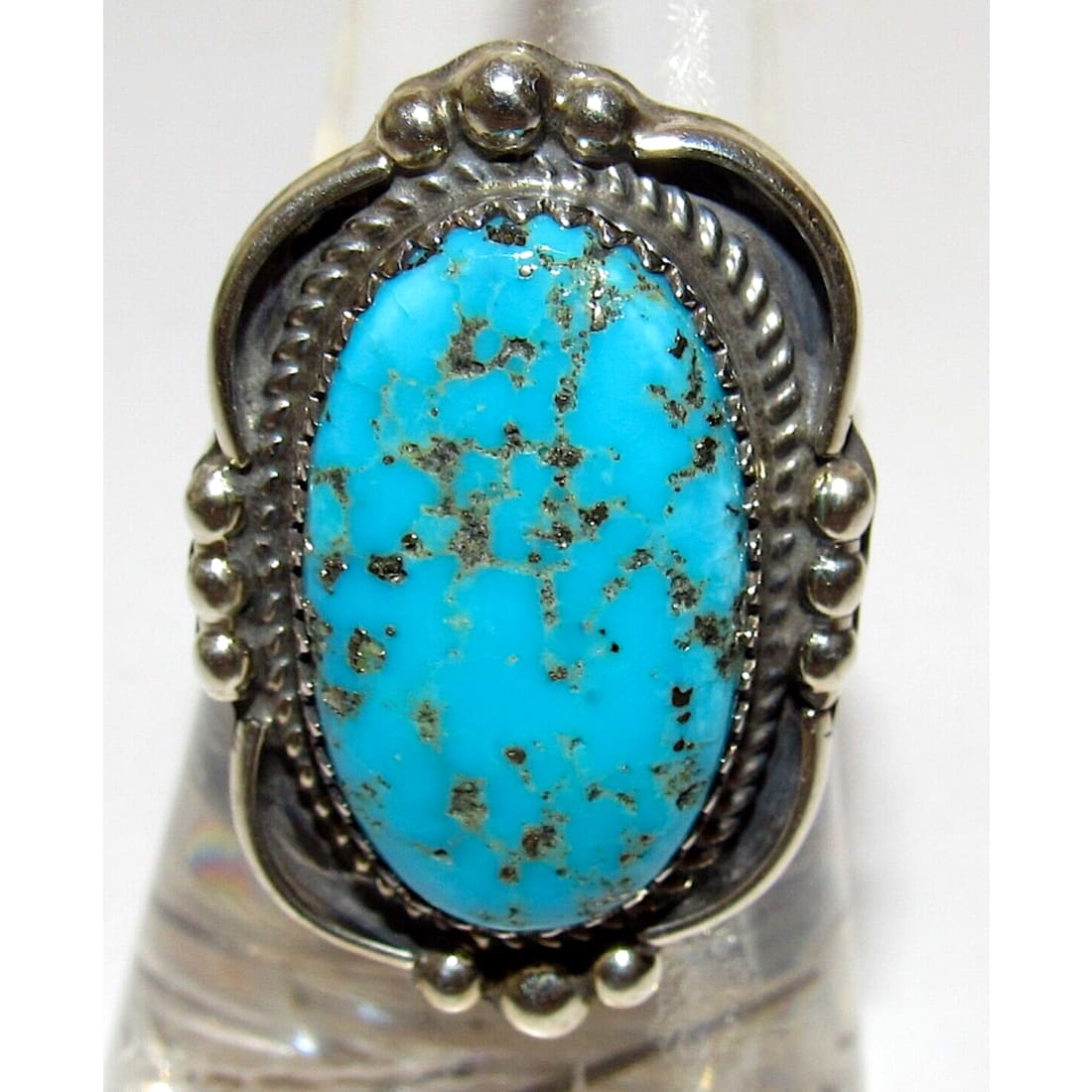 Navajo Kingman Turquoise Statement Ring Sz 7.5 Sterling 