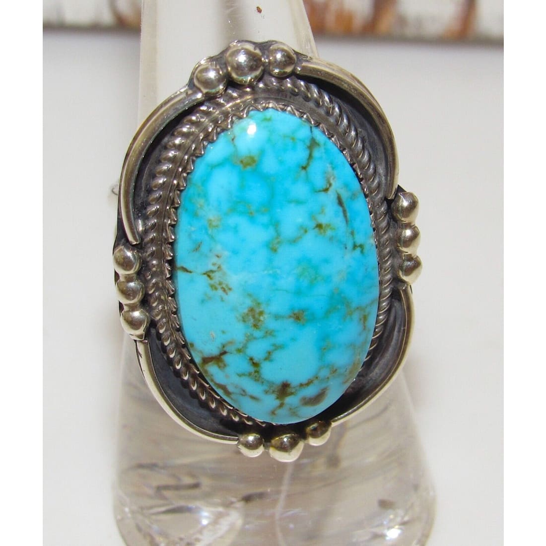 Navajo Kingman Turquoise Statement Ring Sz 7 Sterling Silver