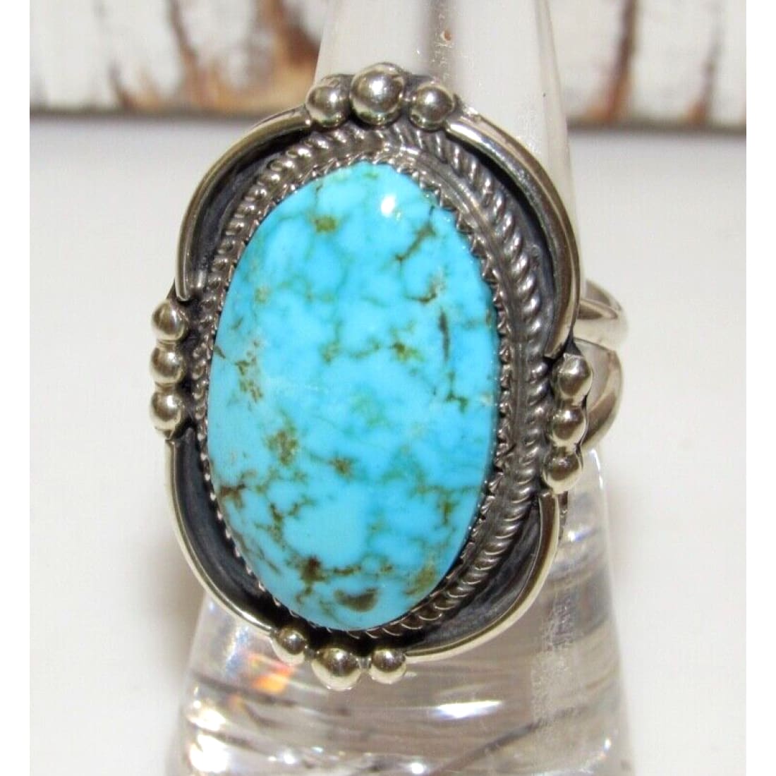 Navajo Kingman Turquoise Statement Ring Sz 7 Sterling Silver