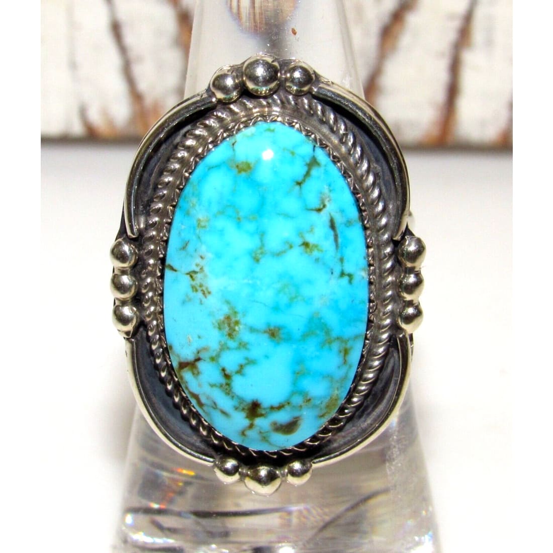 Navajo Kingman Turquoise Statement Ring Sz 7 Sterling Silver