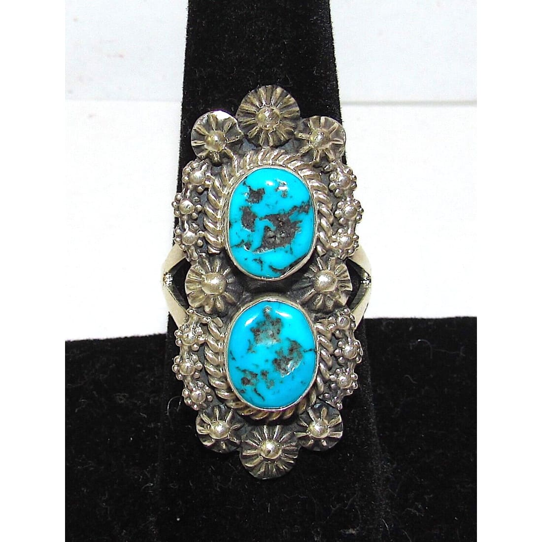 Navajo Kingman Turquoise Statement Ring Sz 8.5 Sterling