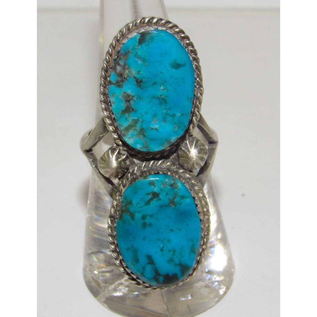 Navajo Kingman Turquoise Statement Ring Sz 8 Sterling Silver