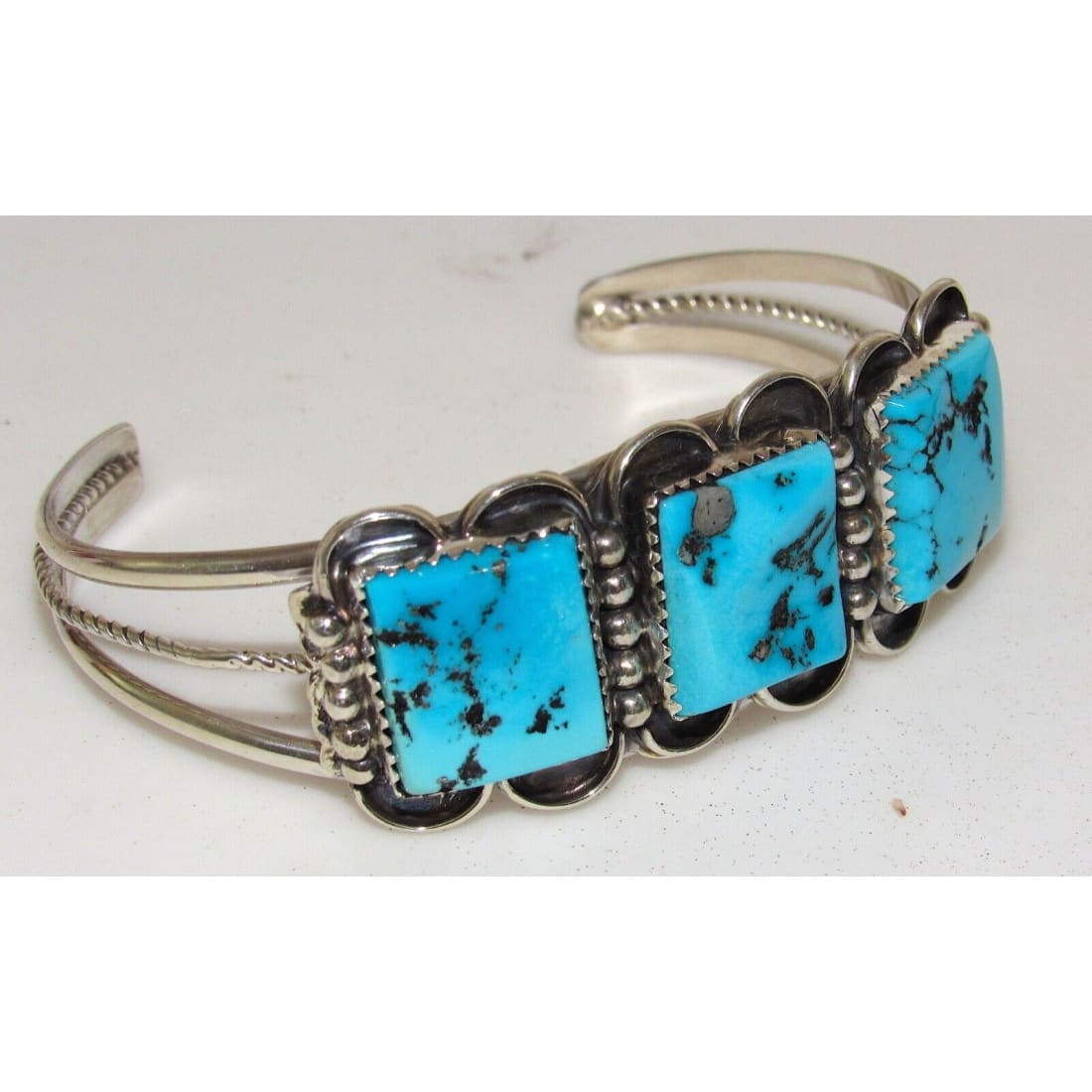 Navajo Kingman Turquoise Sterling Silver Cuff Bracelet 