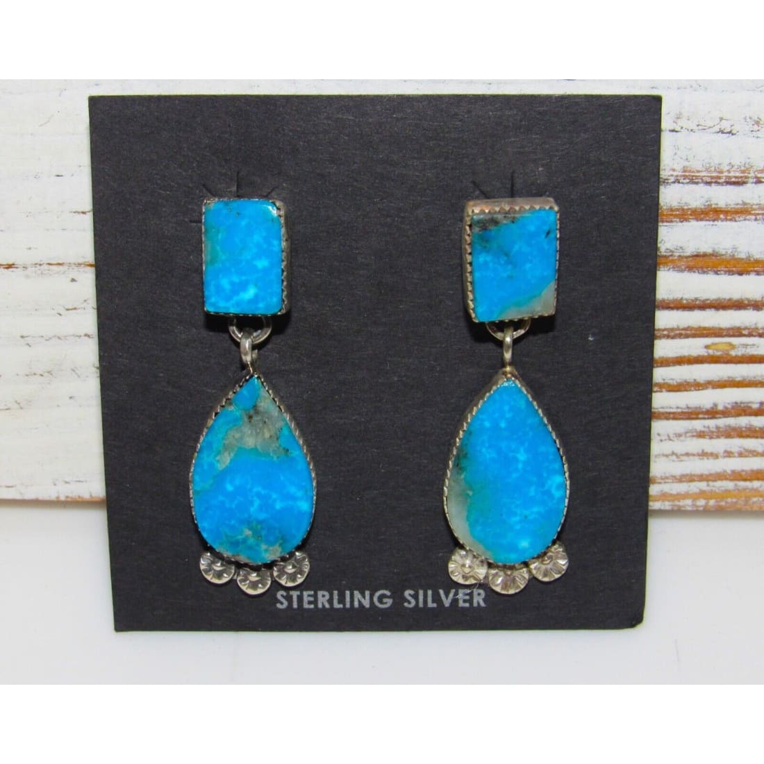Navajo Kingman Turquoise Sterling Silver Dangle Earrings Native American Signed Native American