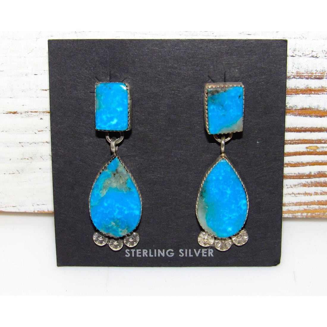 Navajo Kingman Turquoise Sterling Silver Dangle Earrings Native American Signed Native American