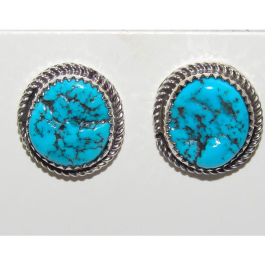 Navajo Kingman Turquoise Stud Earrings Sterling Silver 